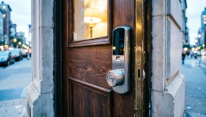Licensed locksmith New York installing a modern smart lock on a residential front door