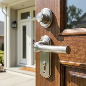 Professional residential locksmith service installing a high security deadbolt on a residential front door in Manhattan