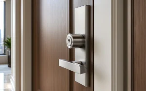 Modern residential front door with secure deadbolt lock in Midtown home