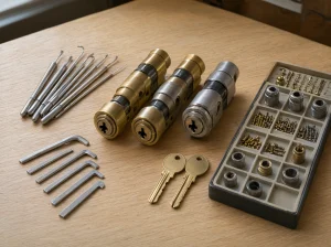 Licensed locksmith New York using professional lock cylinders and locksmith tools for secure lock replacement