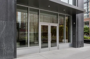 Commercial locksmith in Chelsea protecting office building entrance