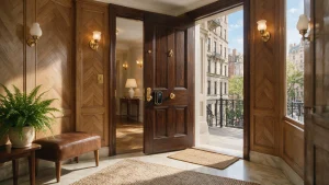 Residential locksmith Upper East Side installing a smart lock on a luxury apartment entrance