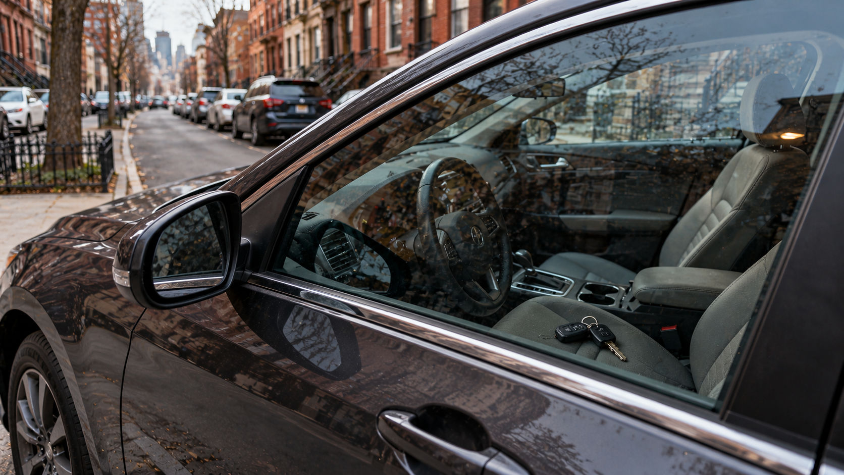 Keys left inside a car during a vehicle lockout in Manhattan