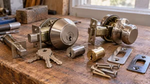 Deadbolt and replacement lock hardware used for Manhattan lock installation