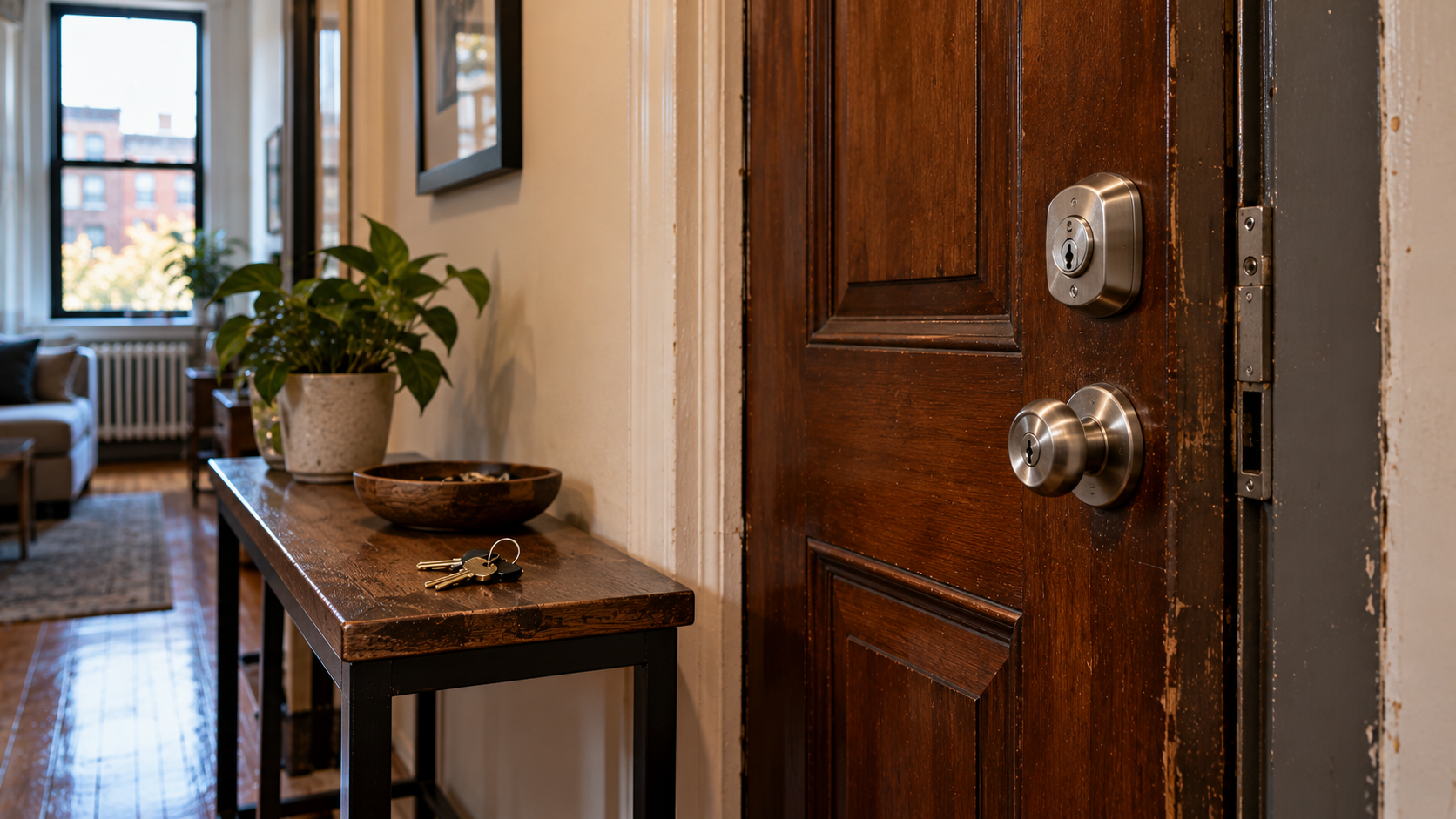 Vintage apartment entryway with keys illustrating a Harlem apartment lockout situation